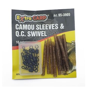 EXTRA CARP CAMOU SLEEVES CU QUICK CHANGE SWIVEL 10 +10 BUC / PLIC