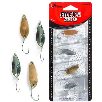 SET 4 LINGURI OSCILANTE FILEX TROUT,BASS, UL SPOON SET SILVER /GOLD 3GR