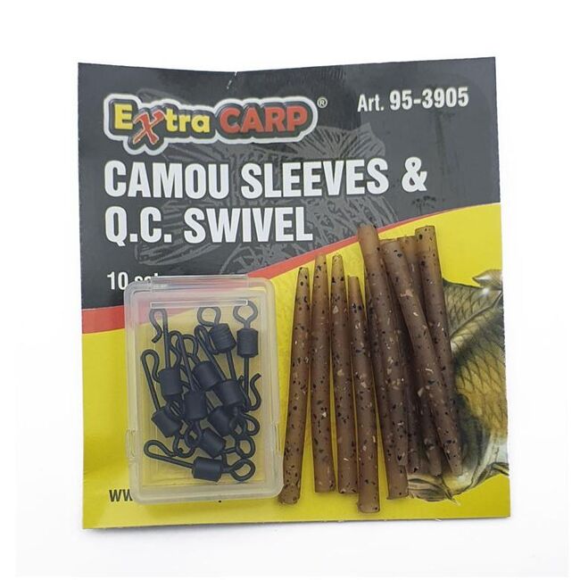 EXTRA CARP CAMOU SLEEVES CU QUICK CHANGE SWIVEL 10 +10 BUC / PLIC