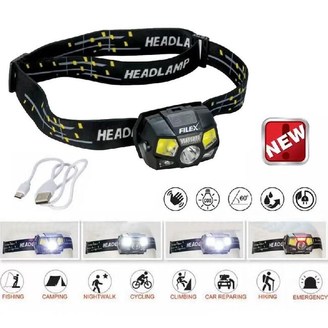 LANTERNA DE CAP REINCARCABILA CU  SENZOR  DE MISCARE FILEX HEADLAMP  120 LM