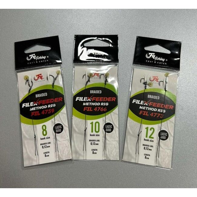 FILEX METHOD FEEDER RIG CU FIR TEXTIL NR 0.12MM, CARLIG NR 10 CU ELASTIC PELETE  2 BUC/PLIC